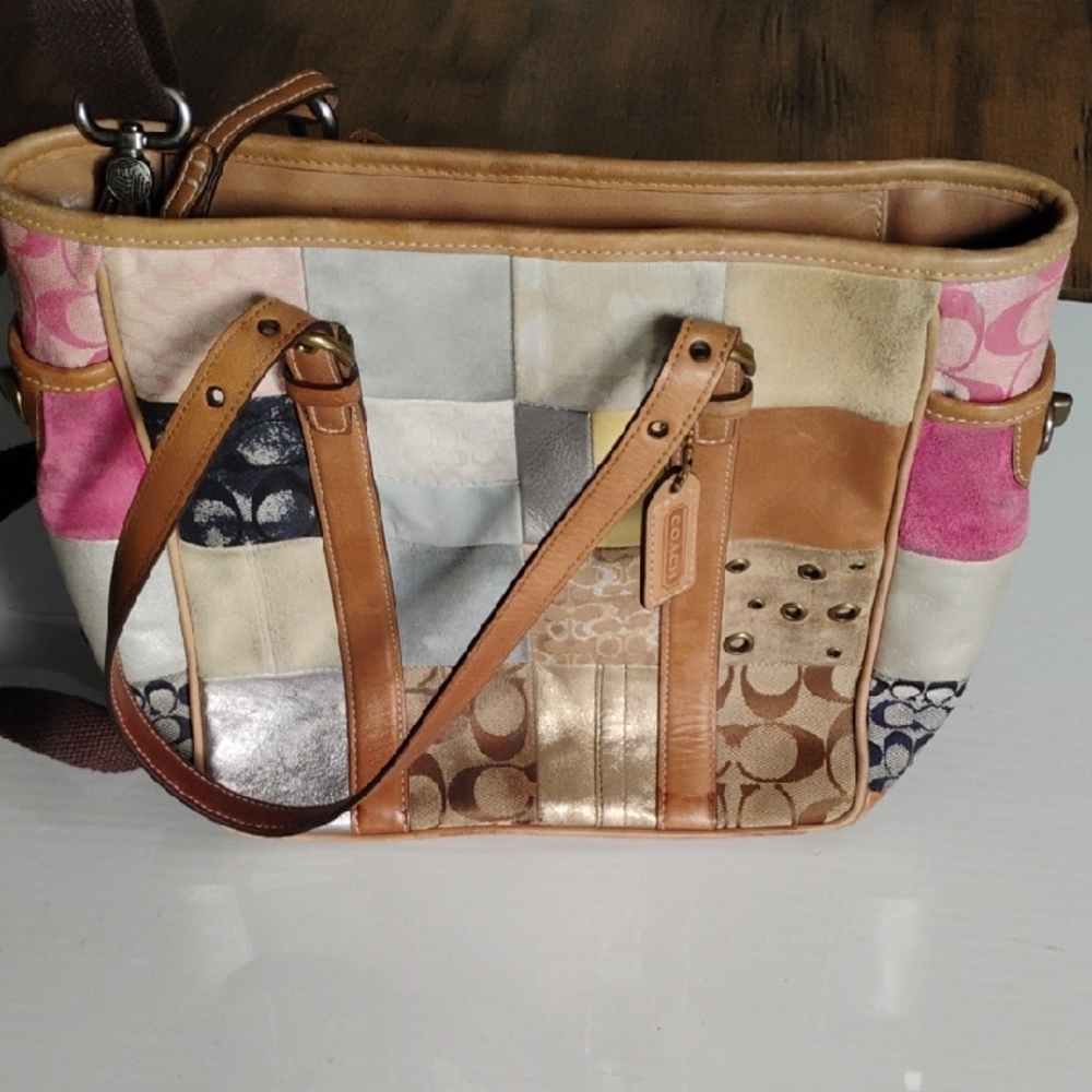 Coach Pink and Cream Tote Bag with Structured Design